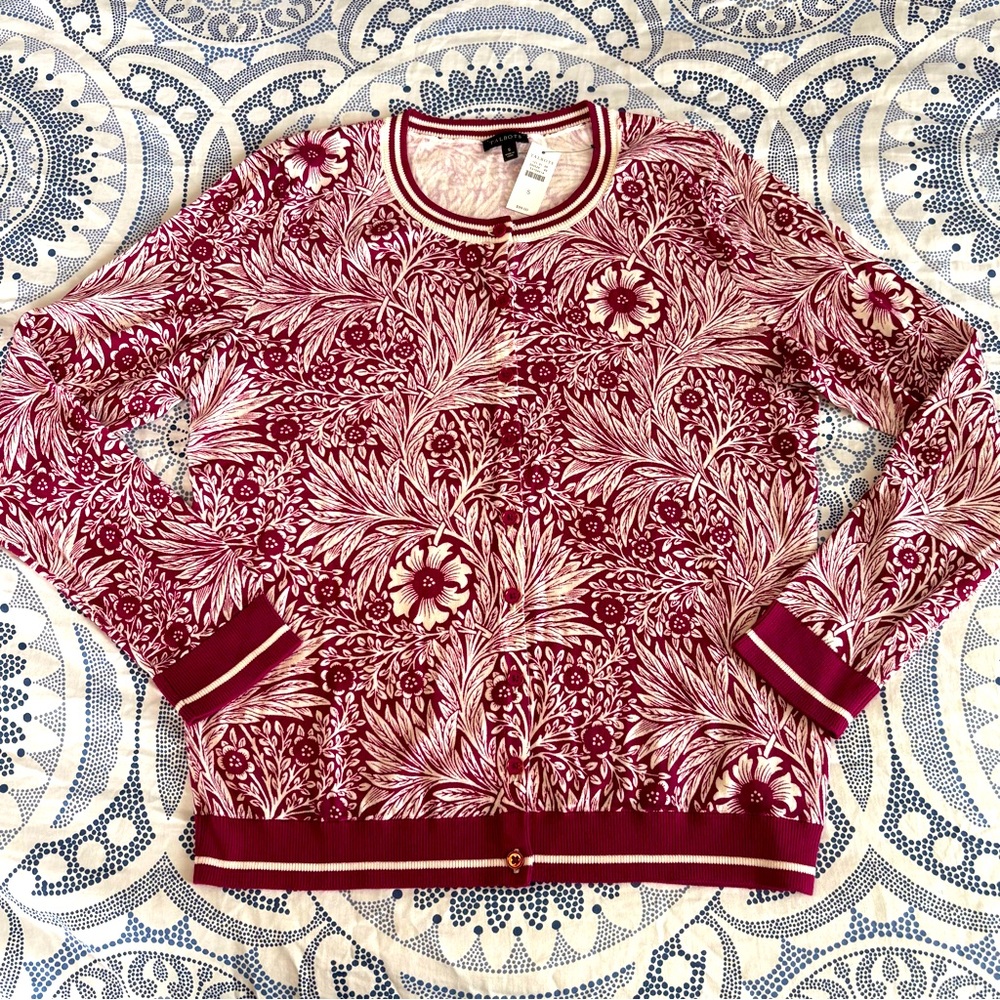 Talbots Burgundy and White Knit Sweater Cardigan Women’s Size Small Button Up